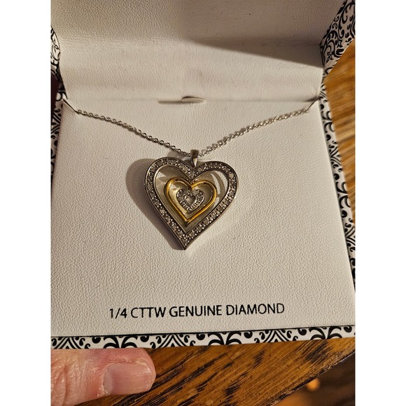 NEW! Gianni Argento Two-Tone 1/4ct. Genuine Diamond Heart Pendant Necklace - Picture 4 of 8